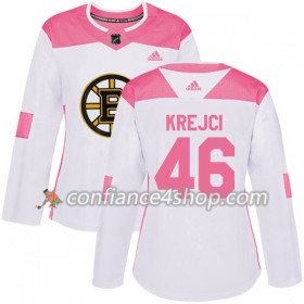 Adidas Maillot de Hockey Boston Bruins David Krejci 46 2017-2018 Blanc Rose Fashion Authentic - Femme